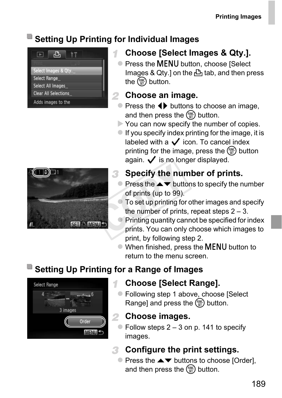 Printing individually (p. 189), Cop y | Canon 500 HS User Manual | Page 188 / 217