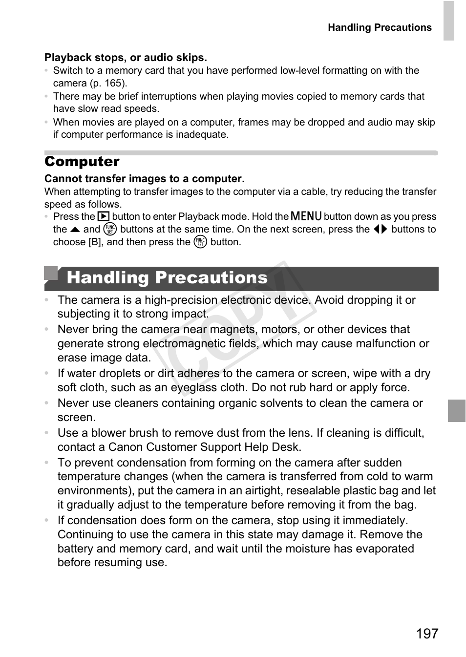 Handling precautions, Cop y | Canon 500 HS User Manual | Page 196 / 217