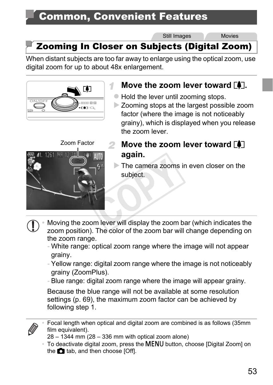 Cop y, Common, convenient features | Canon 500 HS User Manual | Page 52 / 217