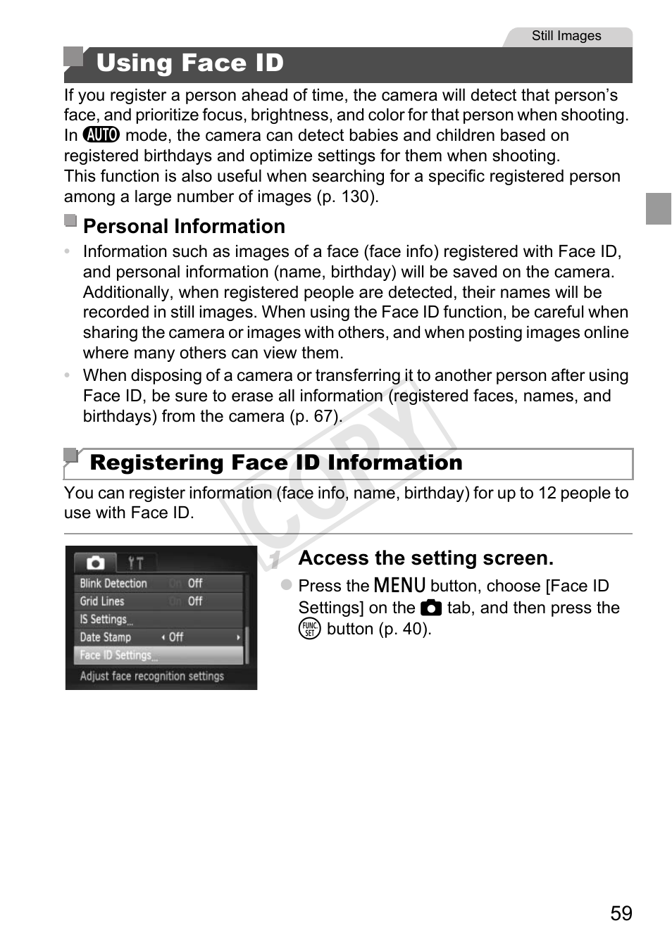 D (p. 59). con, Cop y | Canon 500 HS User Manual | Page 58 / 217