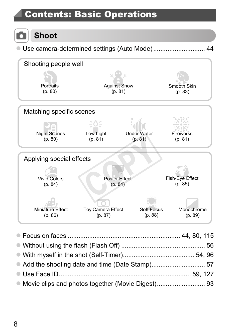 Cop y, Contents: basic operations | Canon 500 HS User Manual | Page 7 / 217