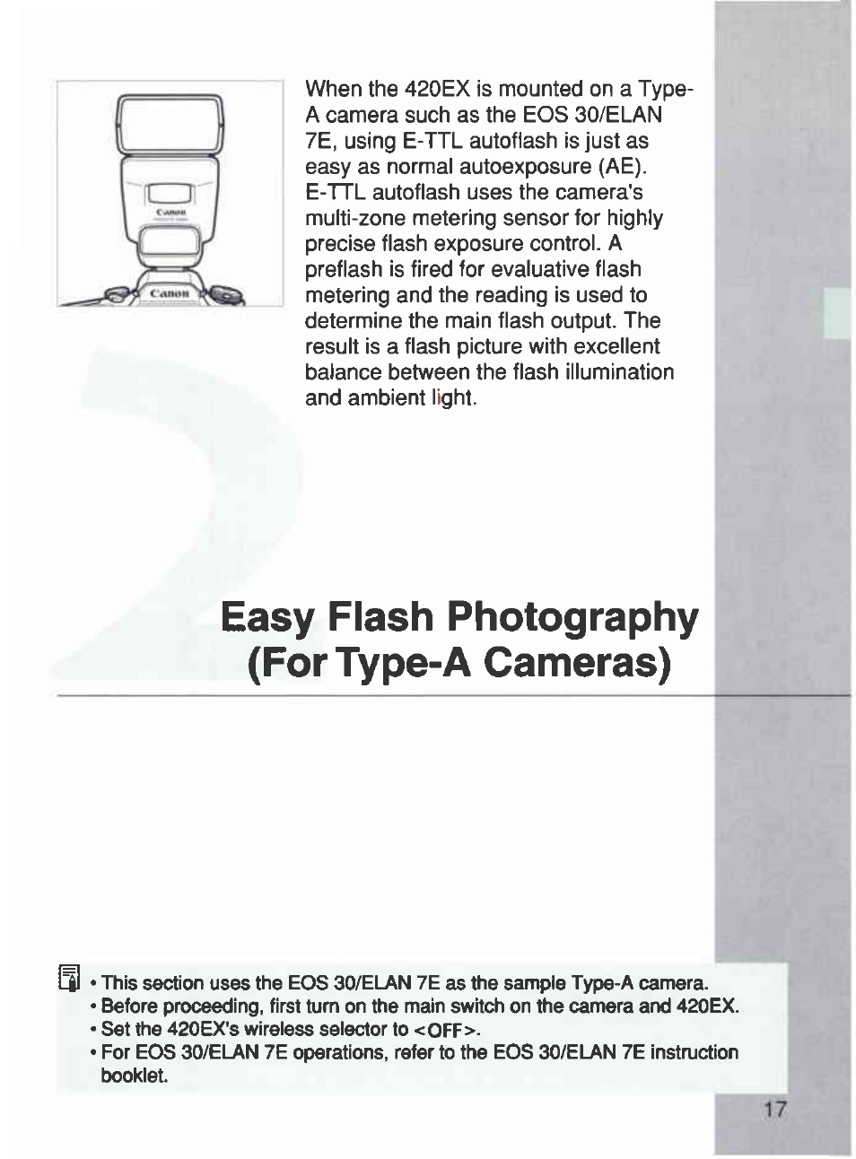Easy flash photography (fortype-a cameras) | Canon 420EX User Manual | Page 17 / 56
