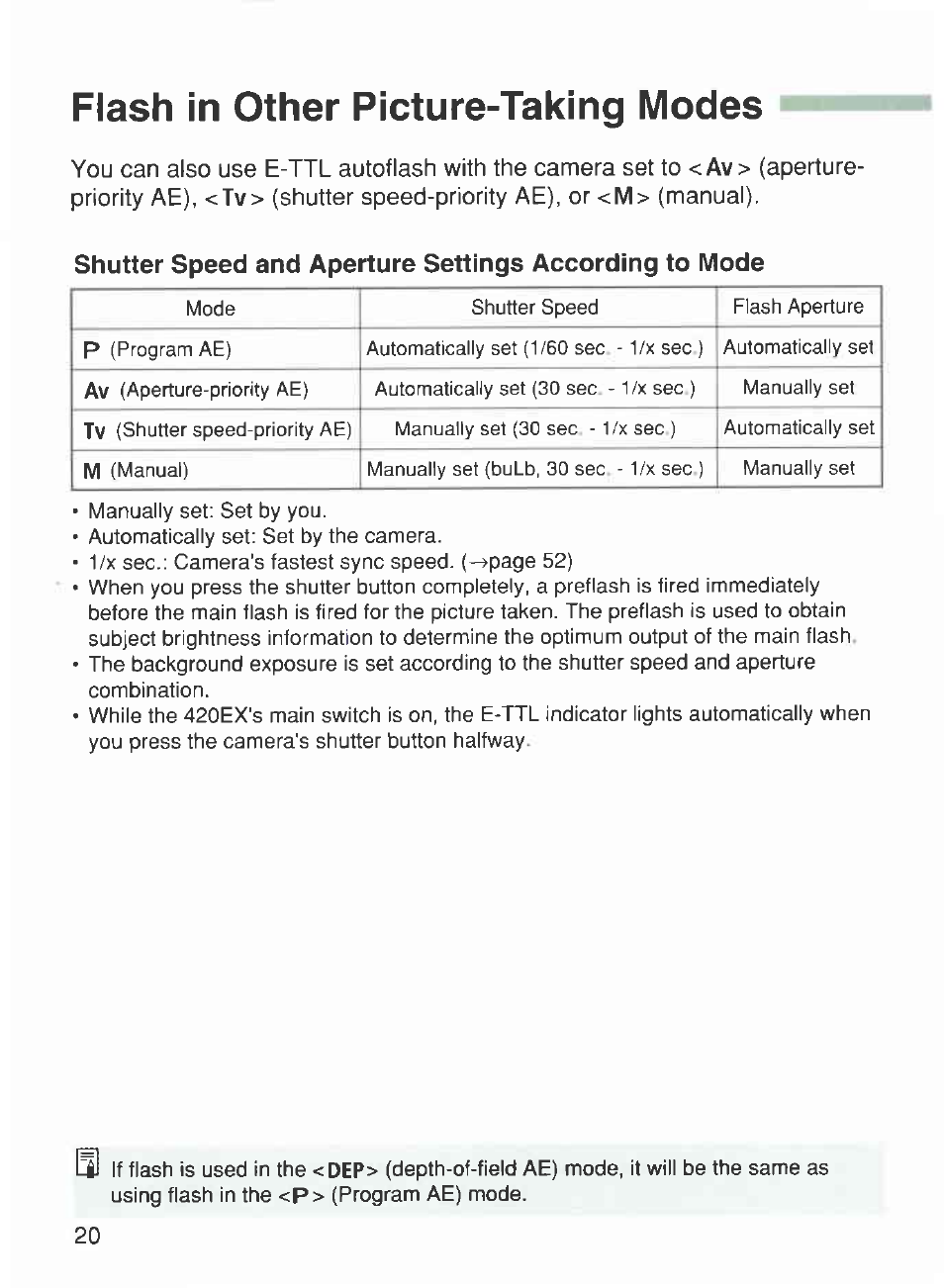 Flash in other picture-taking modes | Canon 420EX User Manual | Page 20 / 56