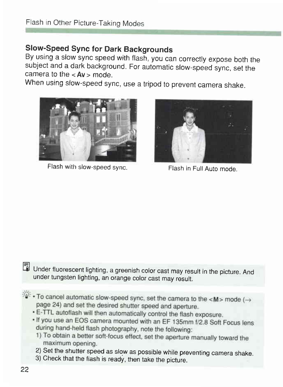 Slow-speed sync for dark backgrounds | Canon 420EX User Manual | Page 22 / 56