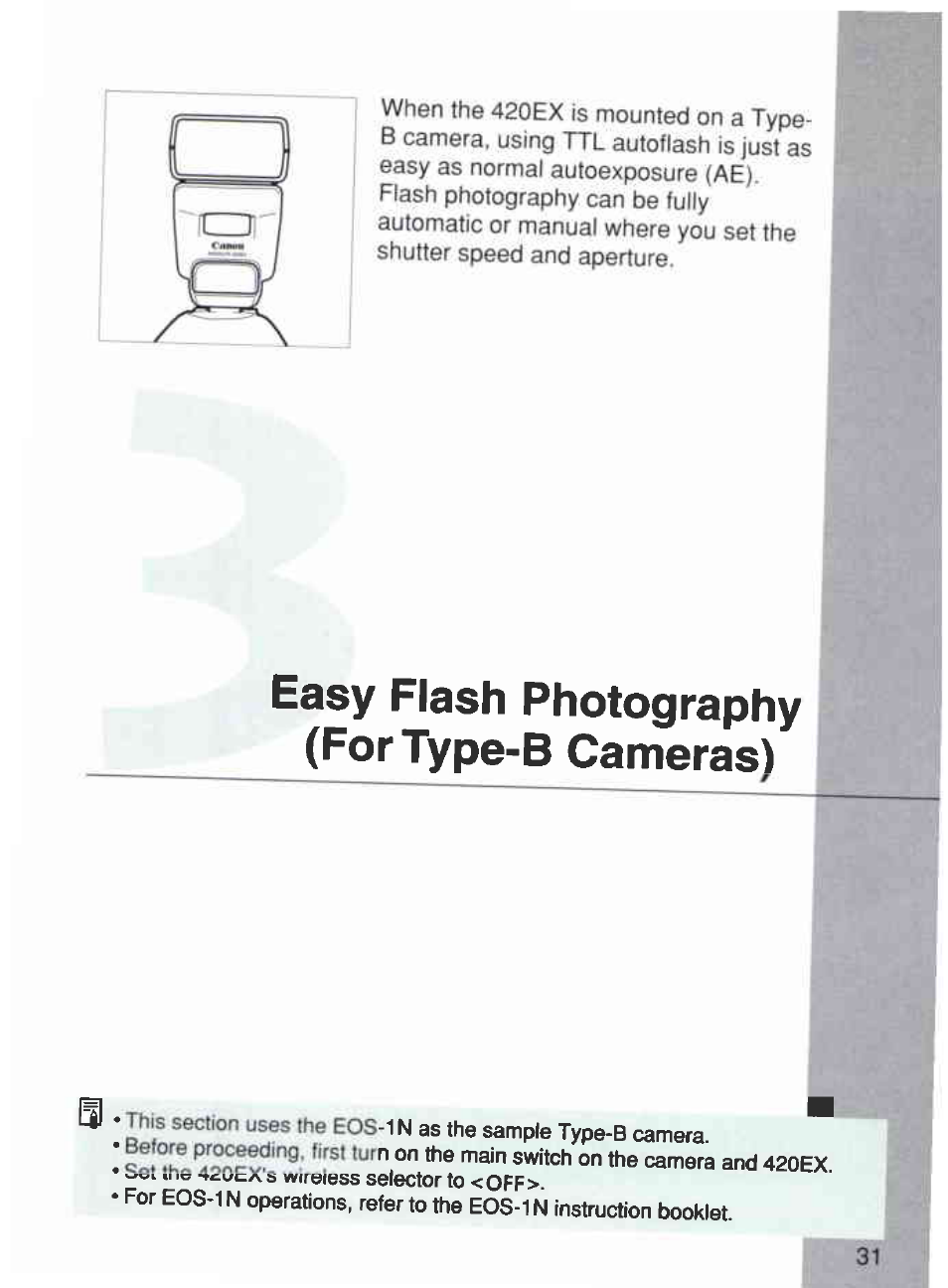 Easy flash photography (fortype-b cameras) | Canon 420EX User Manual | Page 31 / 56