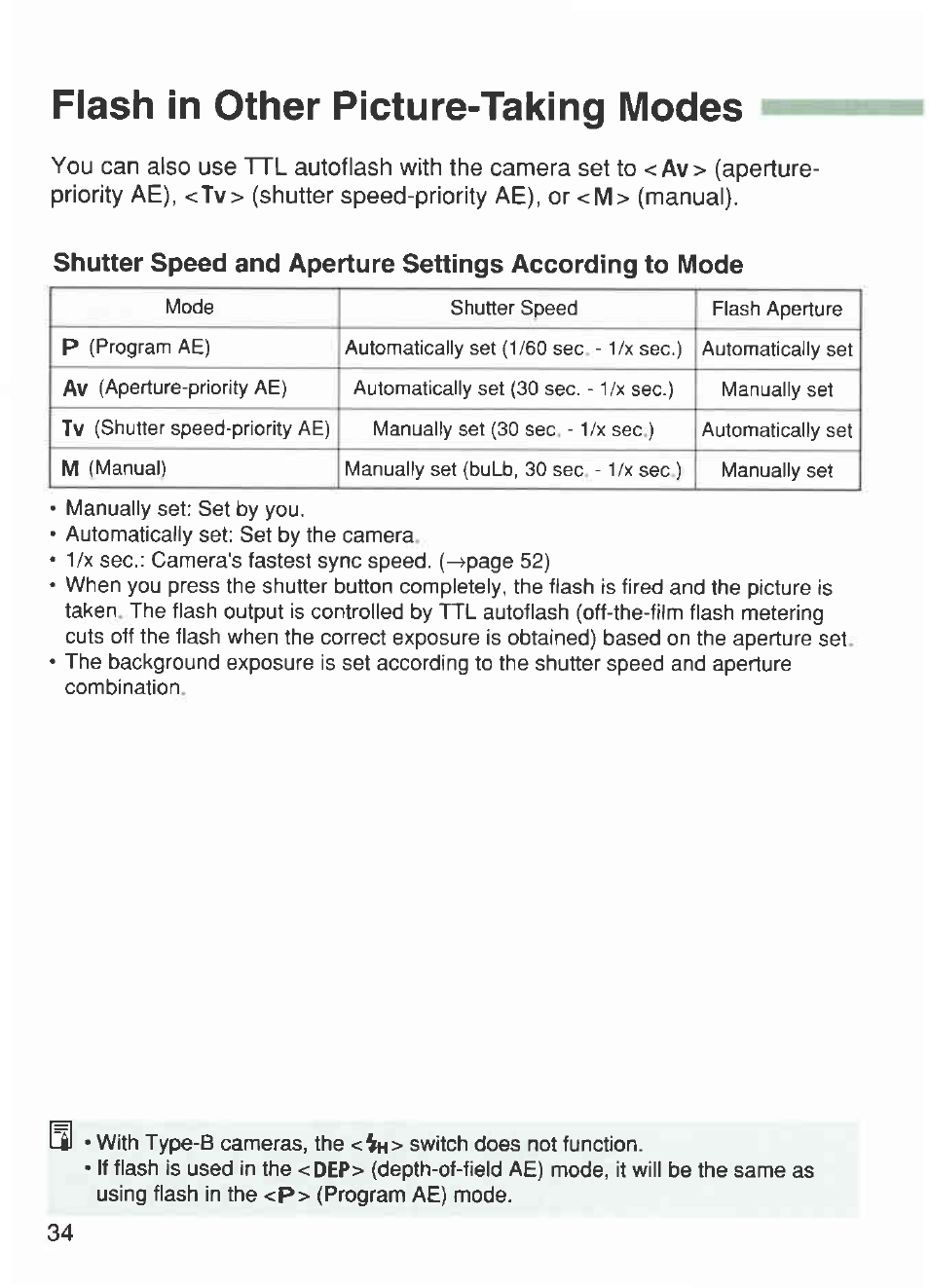 Flash in other picture-taking modes | Canon 420EX User Manual | Page 34 / 56