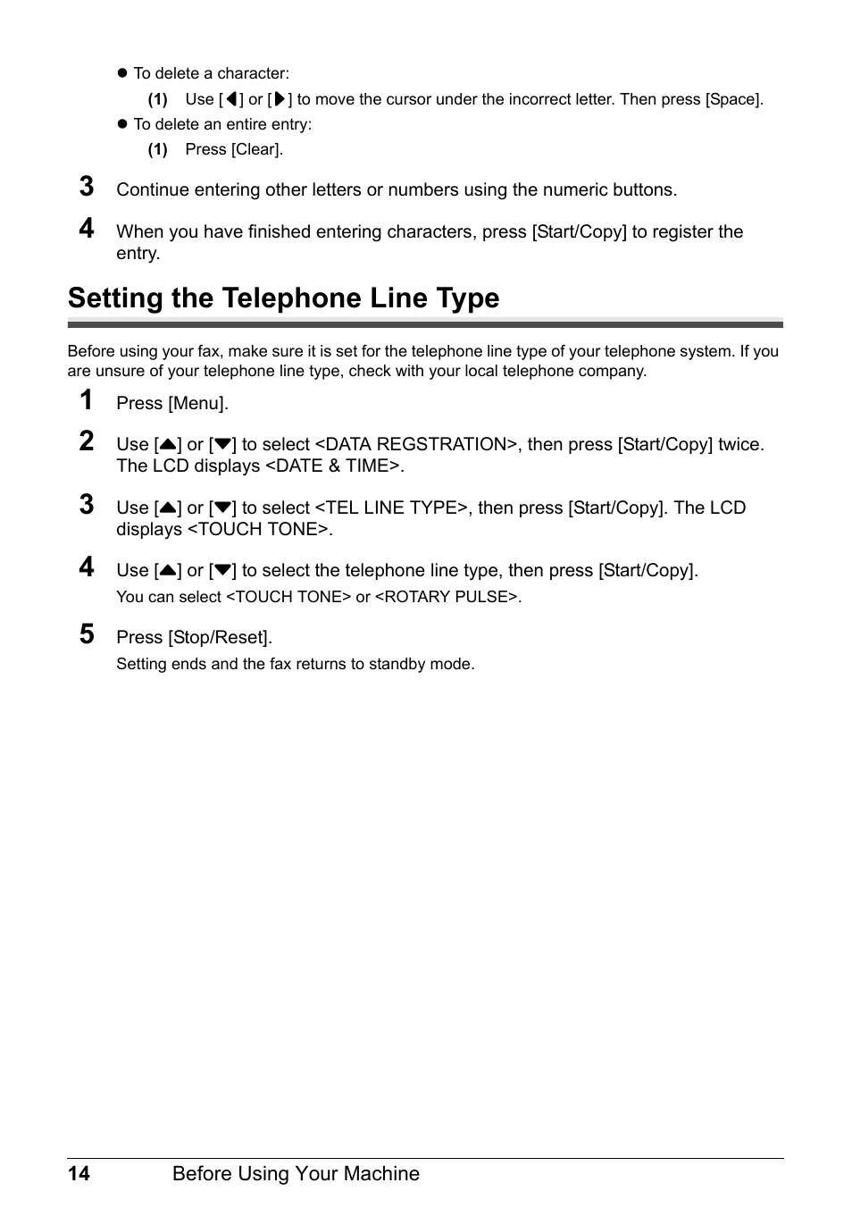 Setting the telephone line type | Canon FAX-JX210P User Manual | Page 15 / 86