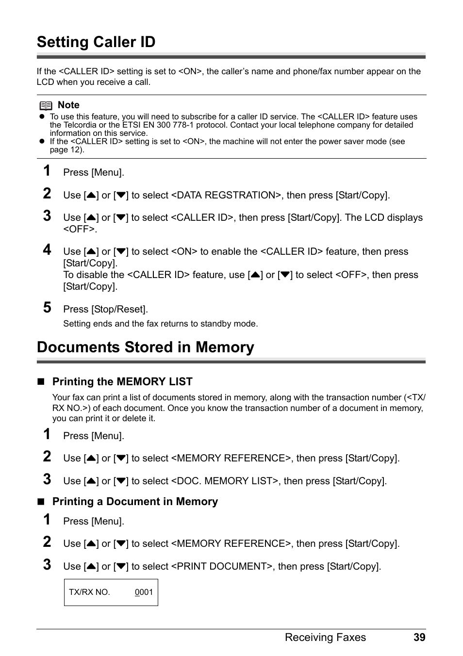 Setting caller id | Canon FAX-JX210P User Manual | Page 40 / 86