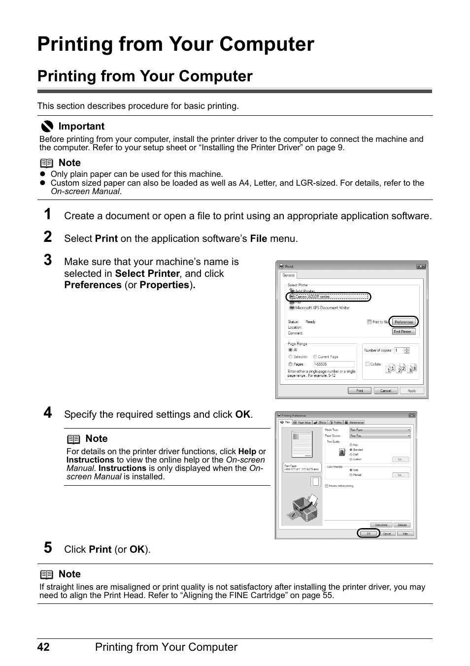 Printing from your computer | Canon FAX-JX210P User Manual | Page 43 / 86