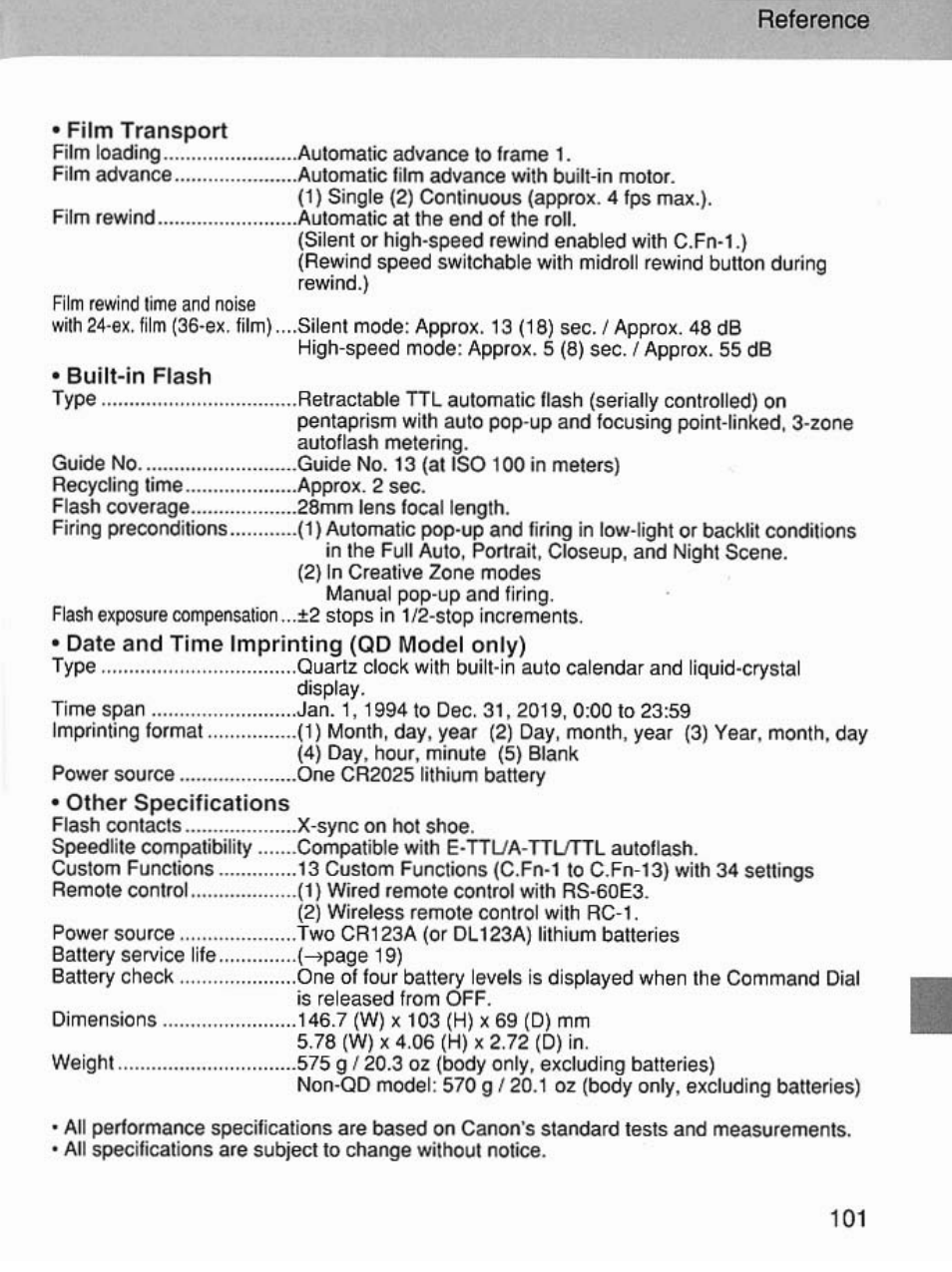 Reference | Canon EOS 7 User Manual | Page 101 / 108