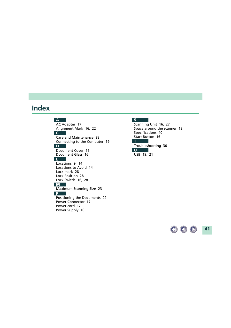 Index | Canon CanoScan FB620U User Manual | Page 41 / 43