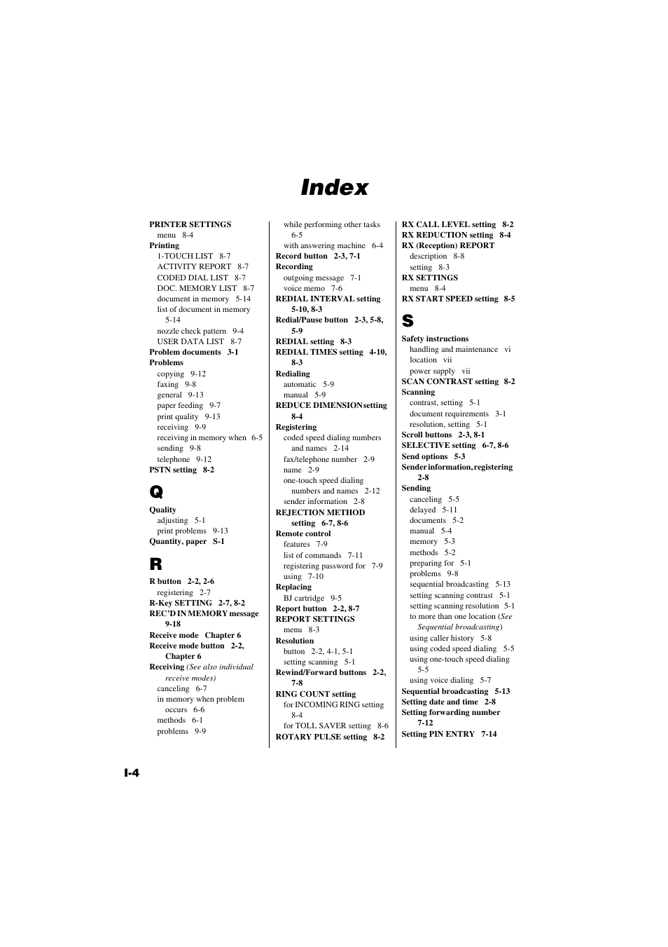 Index | Canon B820 User Manual | Page 108 / 110