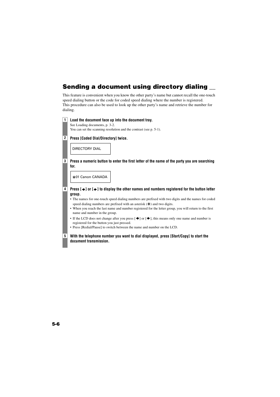 Sending a document using directory dialing, Sending a document using directory dialing -6 | Canon B820 User Manual | Page 44 / 110