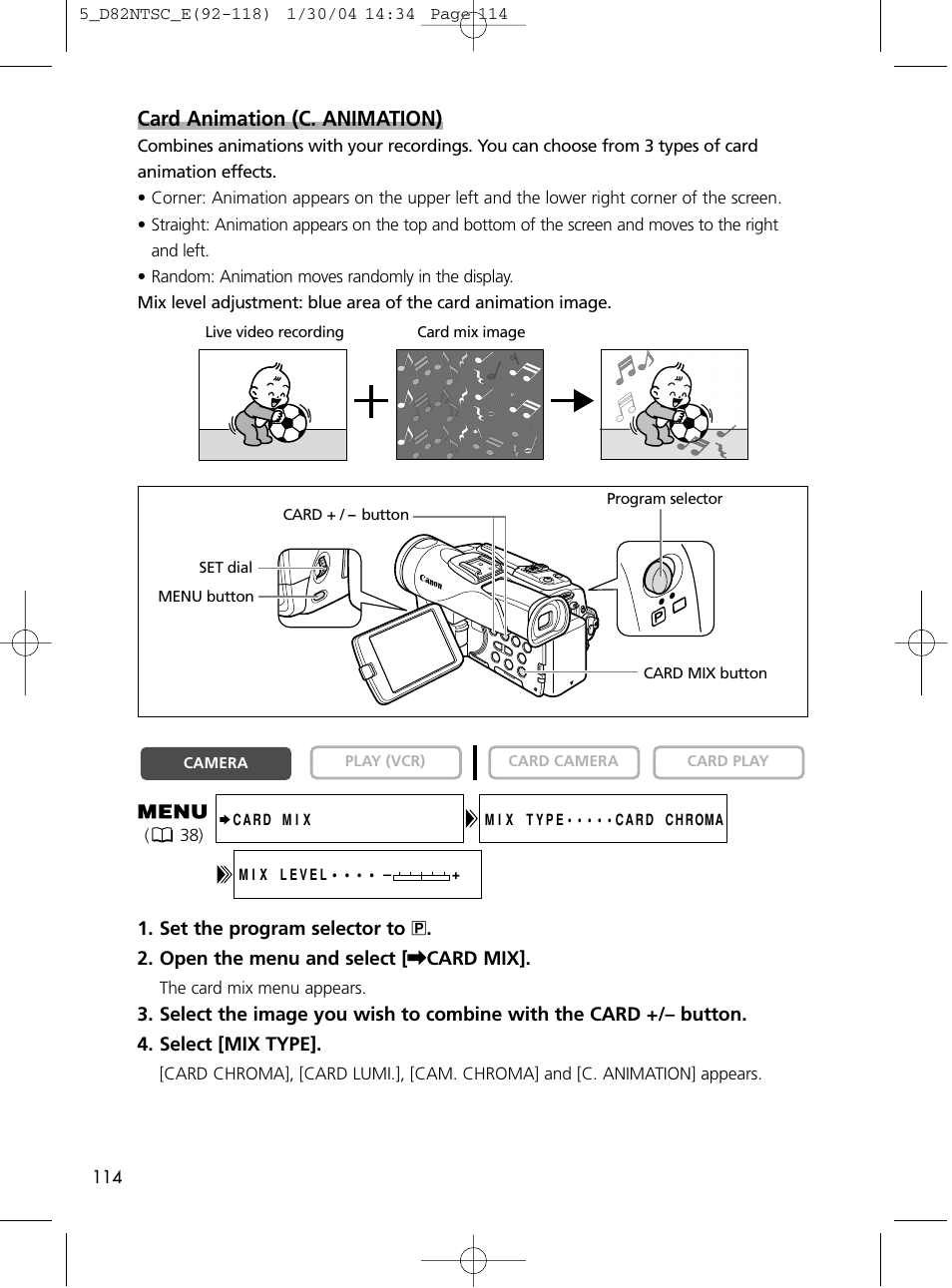 Card animation (c. animation) | Canon Elura 65 User Manual | Page 114 / 162