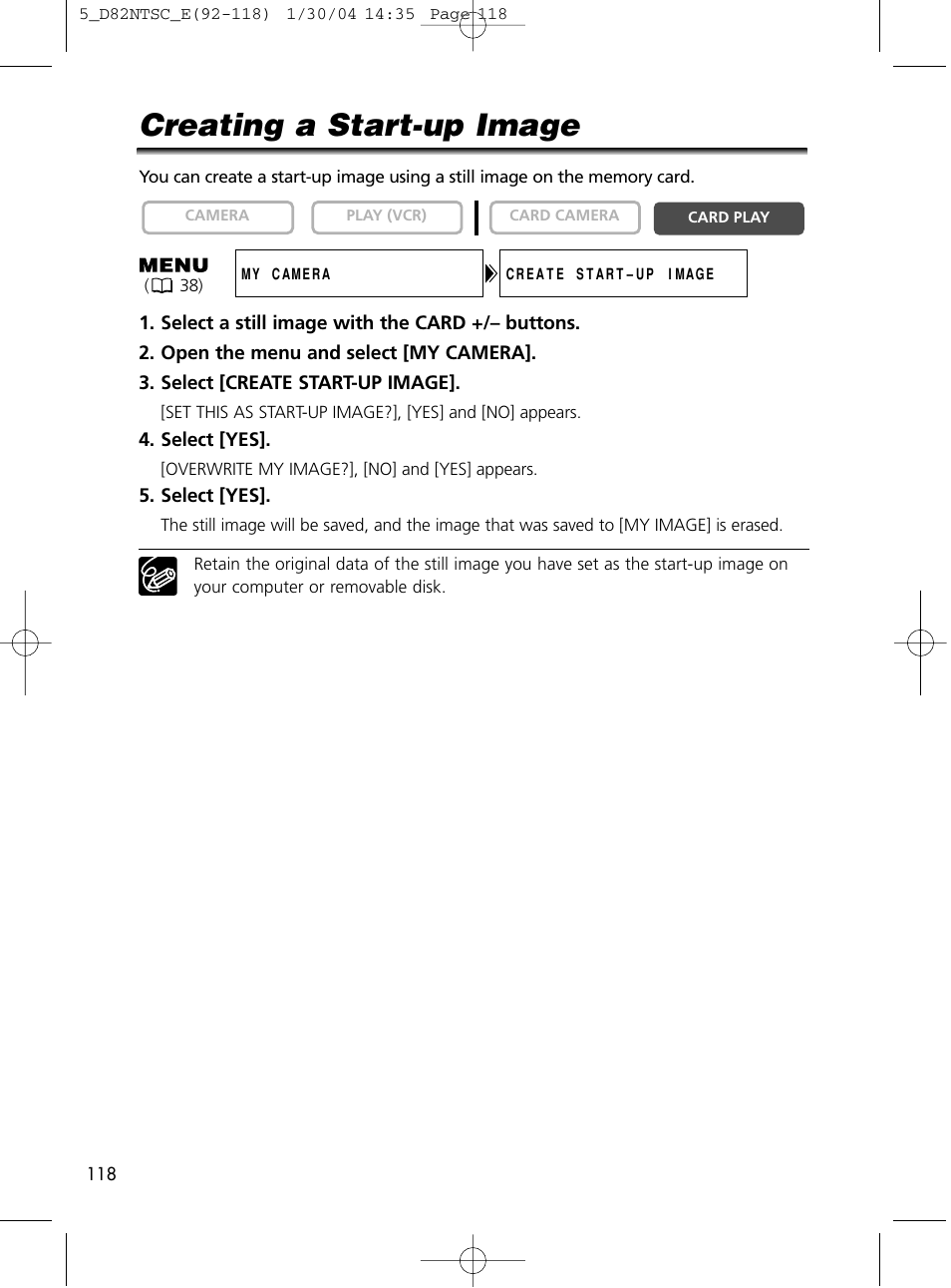 Creating a start-up image | Canon Elura 65 User Manual | Page 118 / 162