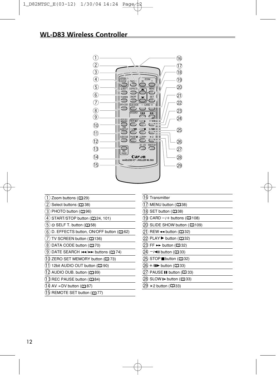 Wl-d83 wireless controller | Canon Elura 65 User Manual | Page 12 / 162