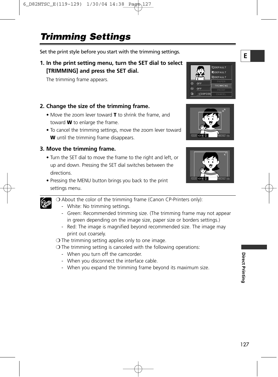 Trimming settings | Canon Elura 65 User Manual | Page 127 / 162