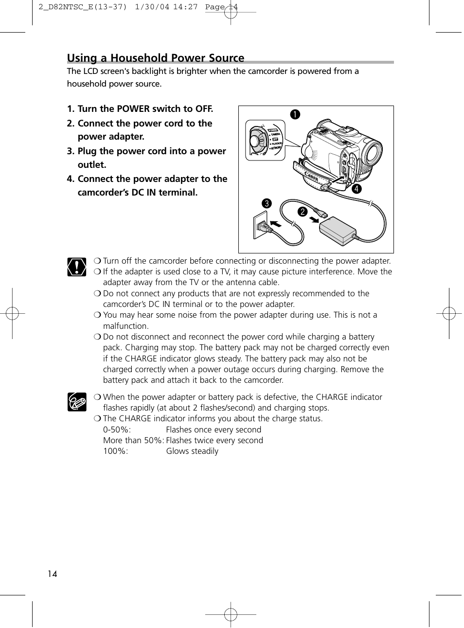 Using a household power source, Qw e r | Canon Elura 65 User Manual | Page 14 / 162