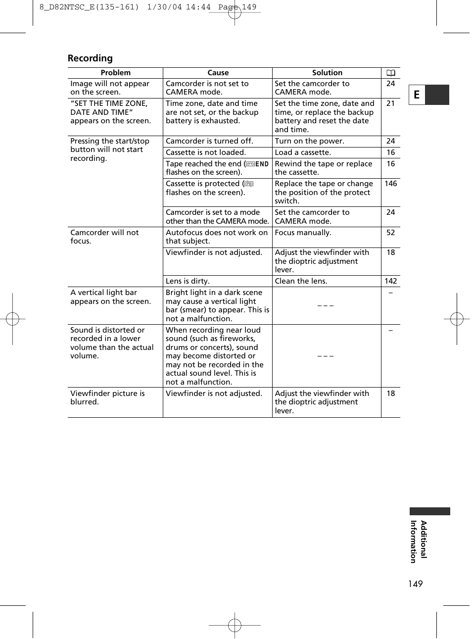 Recording | Canon Elura 65 User Manual | Page 149 / 162