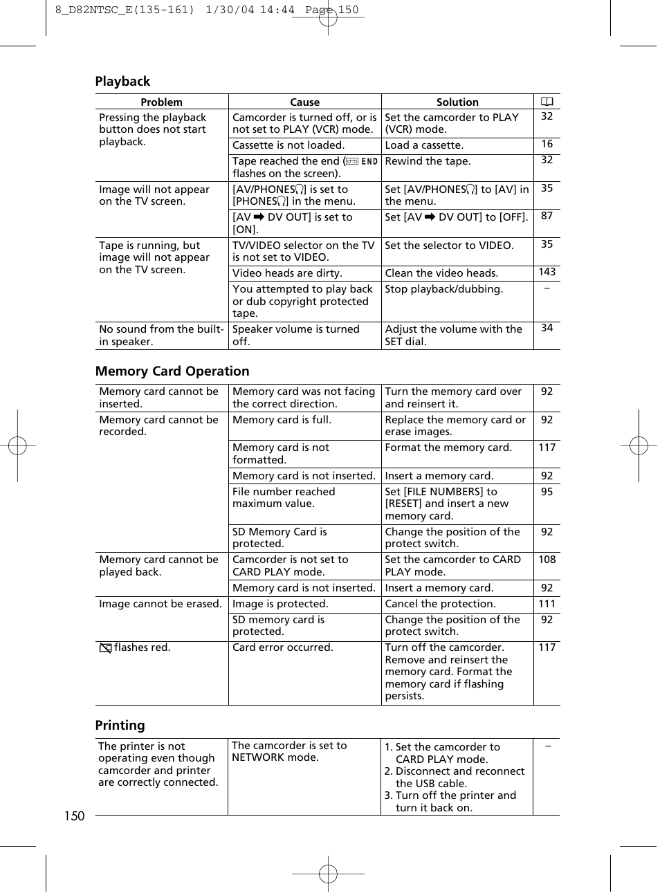 Playback, Printing | Canon Elura 65 User Manual | Page 150 / 162