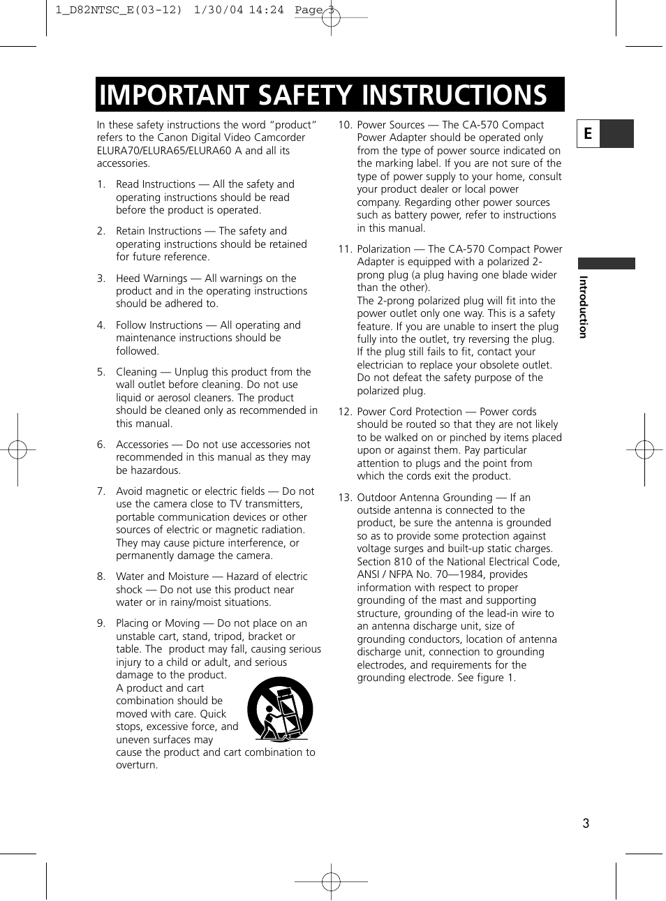 Important safety instructions | Canon Elura 65 User Manual | Page 3 / 162
