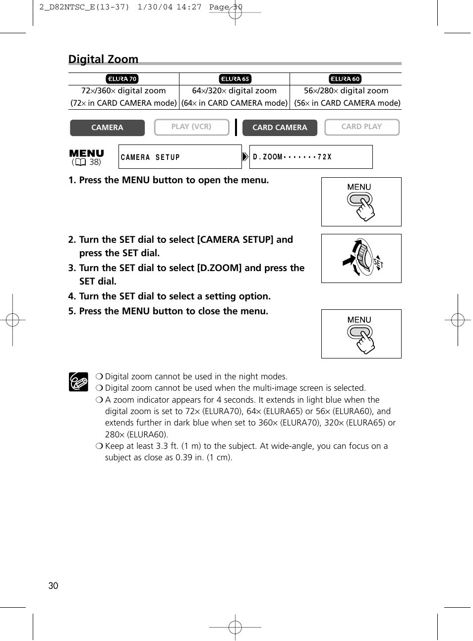 Digital zoom | Canon Elura 65 User Manual | Page 30 / 162