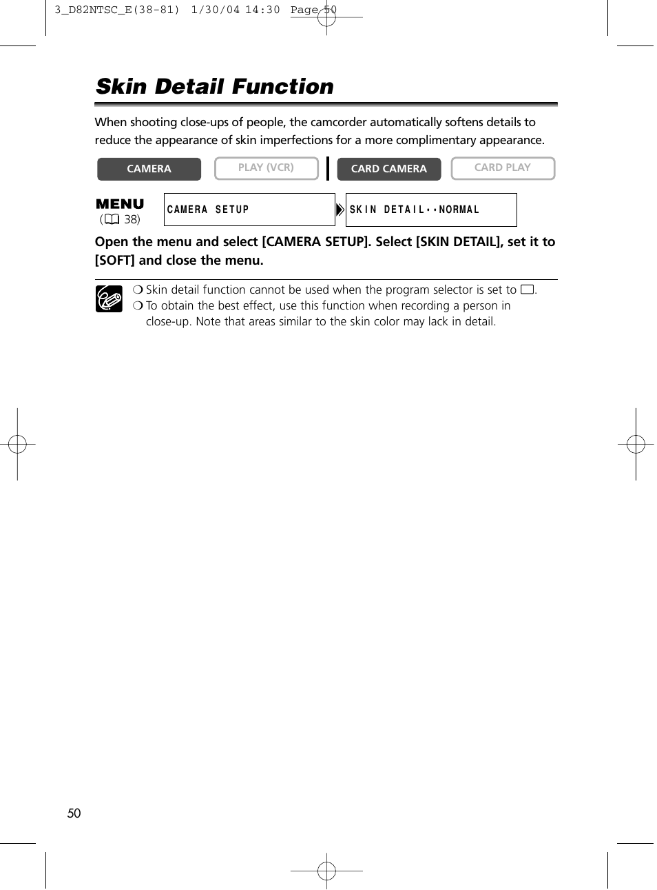 Skin detail function | Canon Elura 65 User Manual | Page 50 / 162