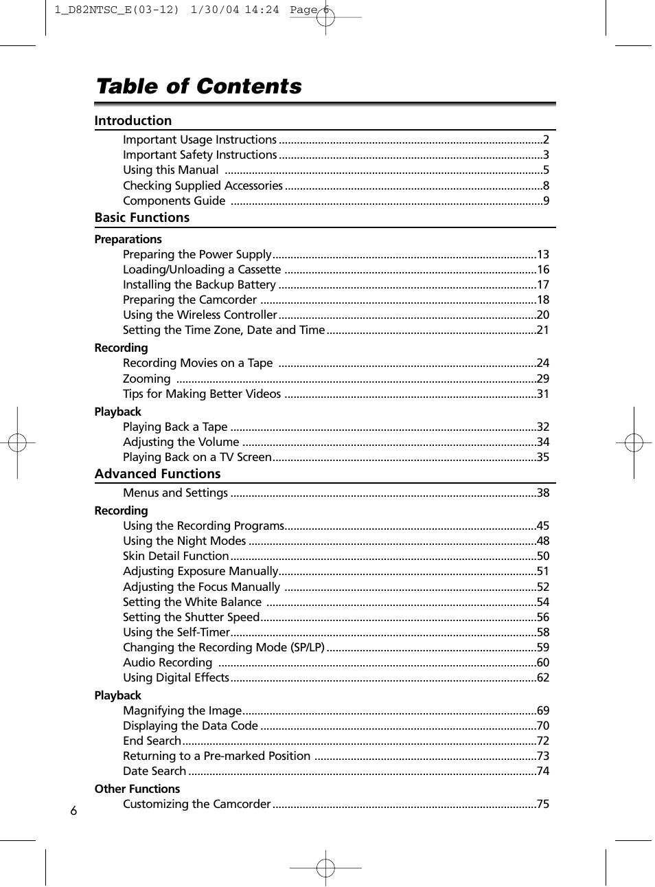 Canon Elura 65 User Manual | Page 6 / 162