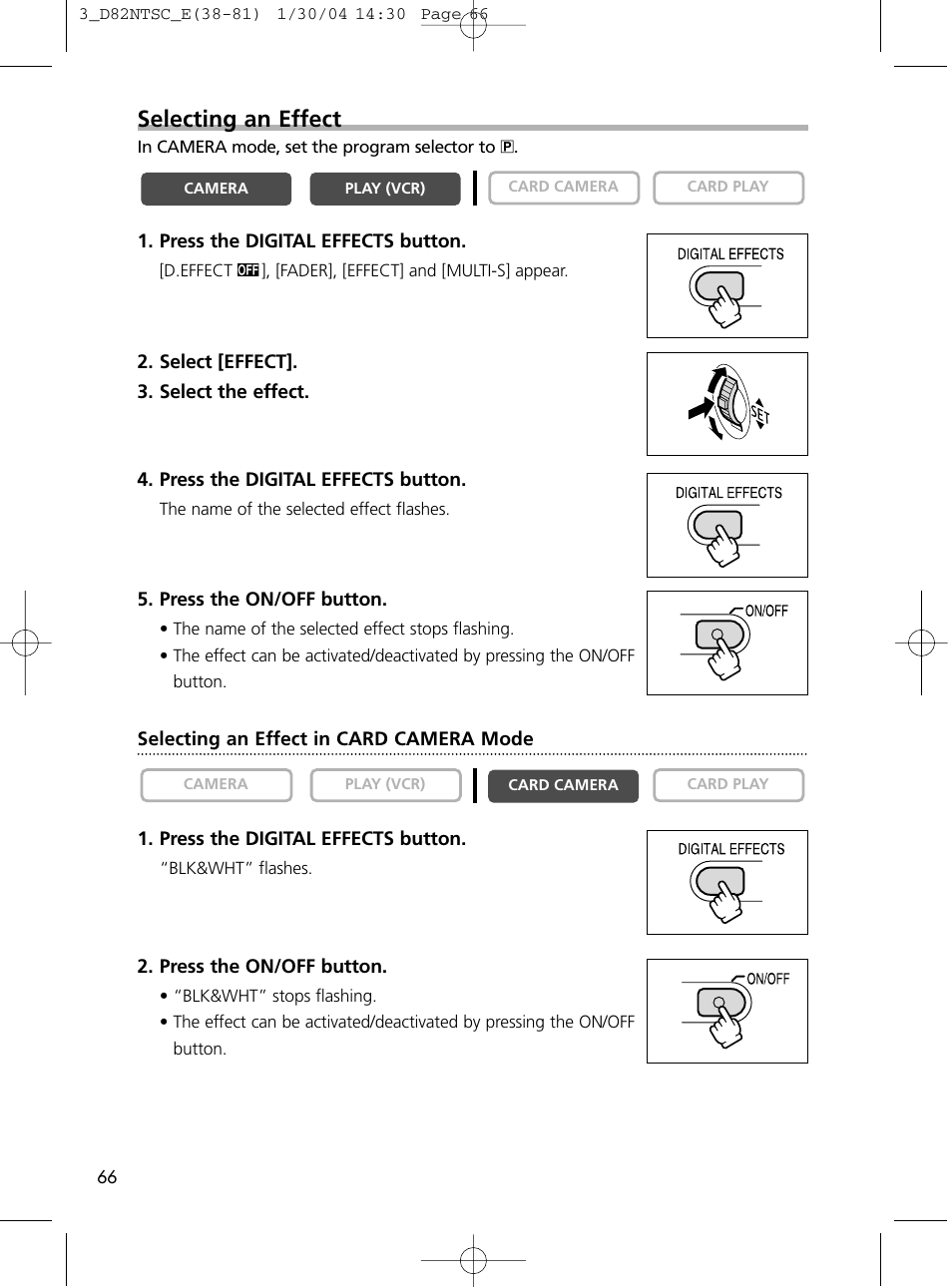 Selecting an effect | Canon Elura 65 User Manual | Page 66 / 162