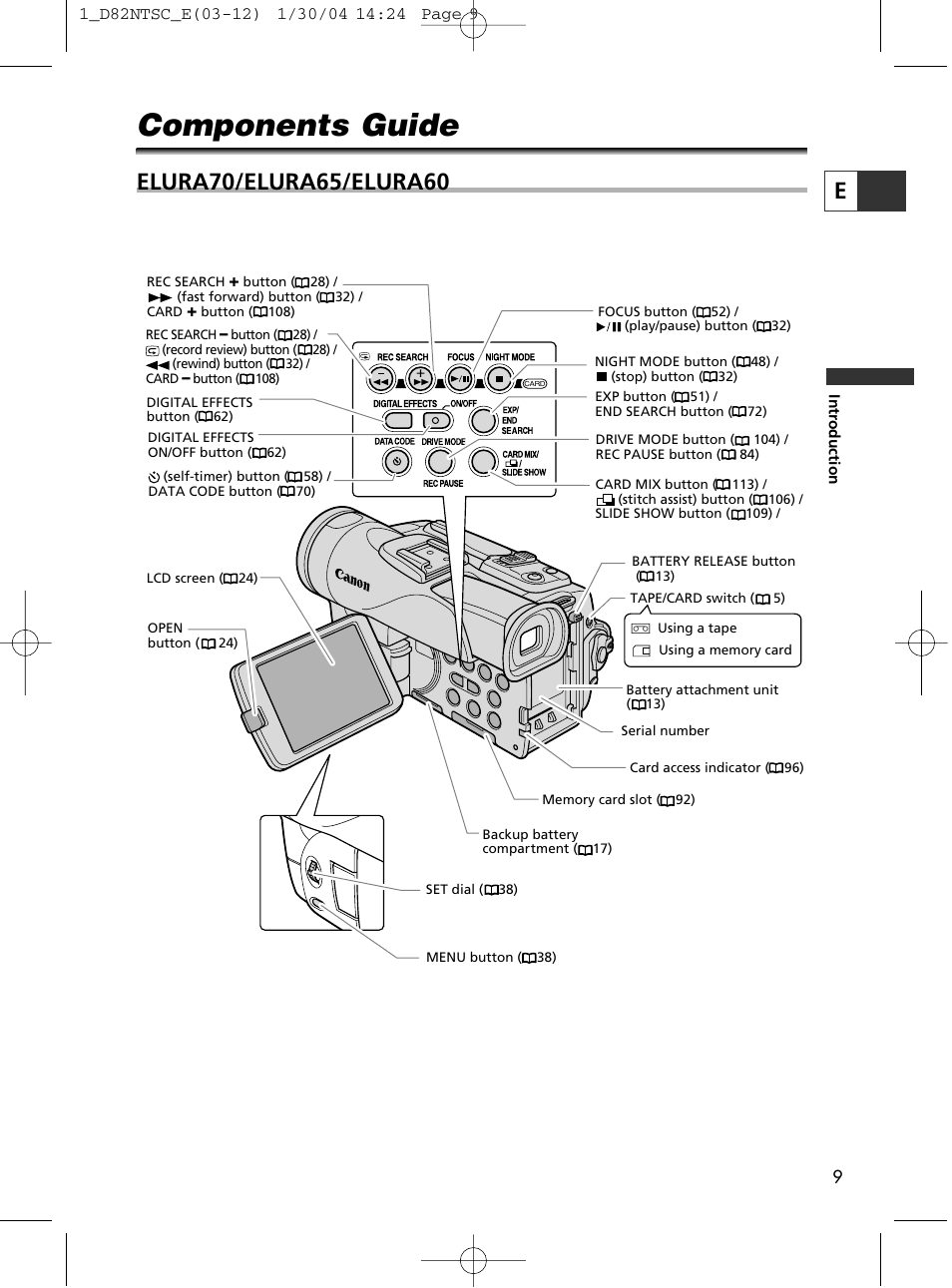 Components guide | Canon Elura 65 User Manual | Page 9 / 162