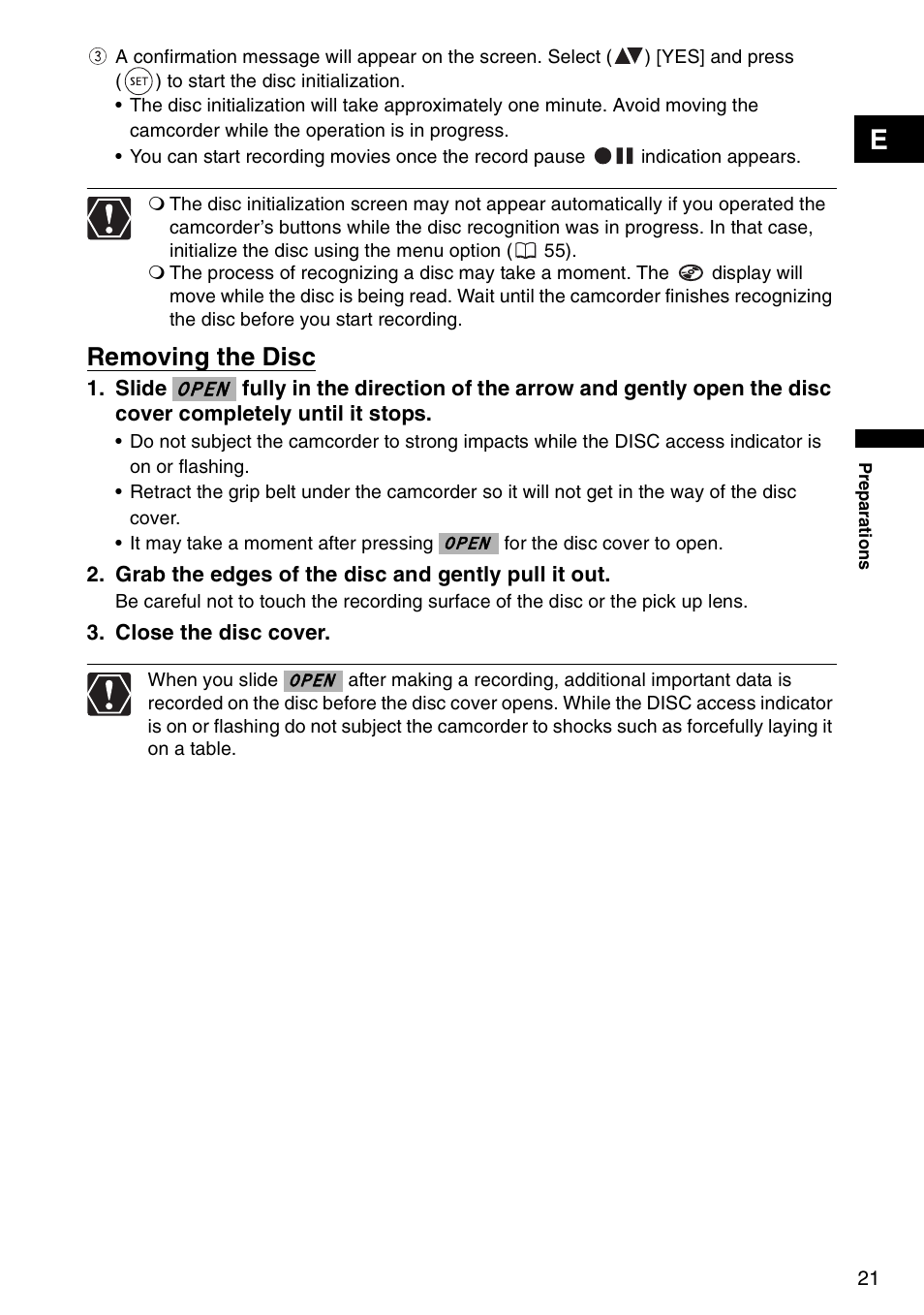 Removing the disc | Canon DC 100 User Manual | Page 21 / 80