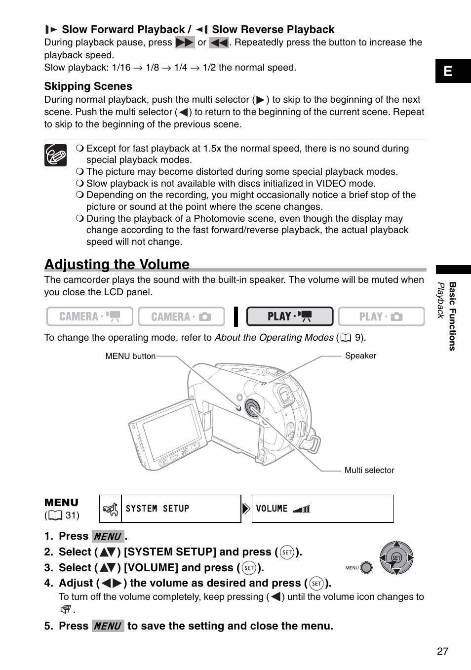 Adjusting the volume | Canon DC 100 User Manual | Page 27 / 80