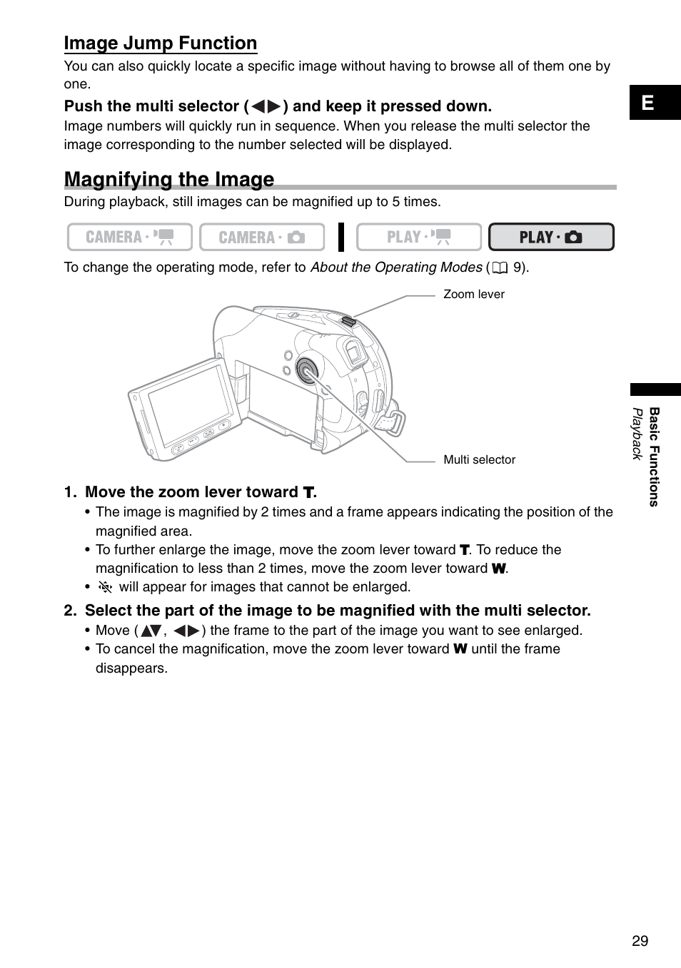 Magnifying the image, Image jump function | Canon DC 100 User Manual | Page 29 / 80