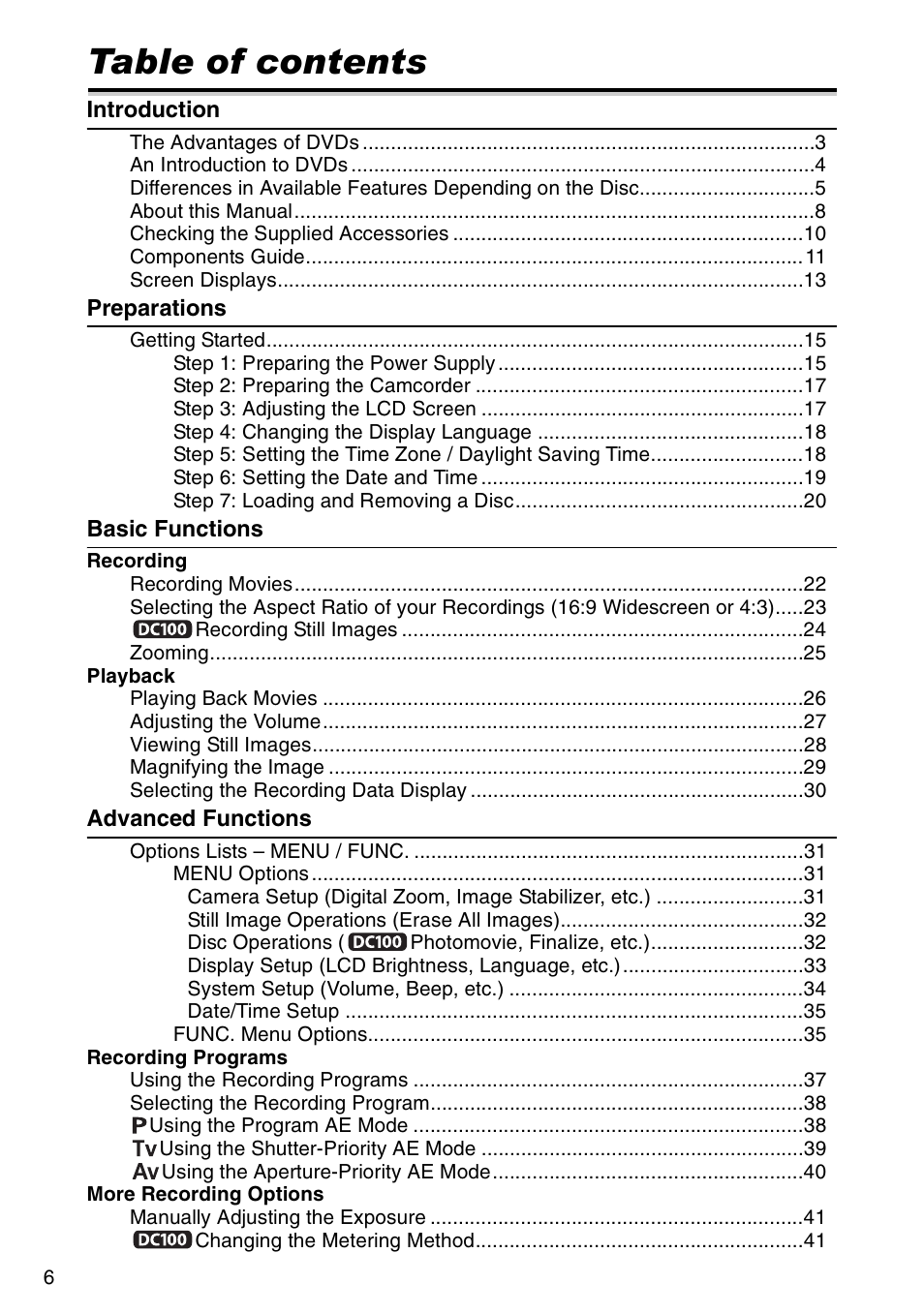 Canon DC 100 User Manual | Page 6 / 80