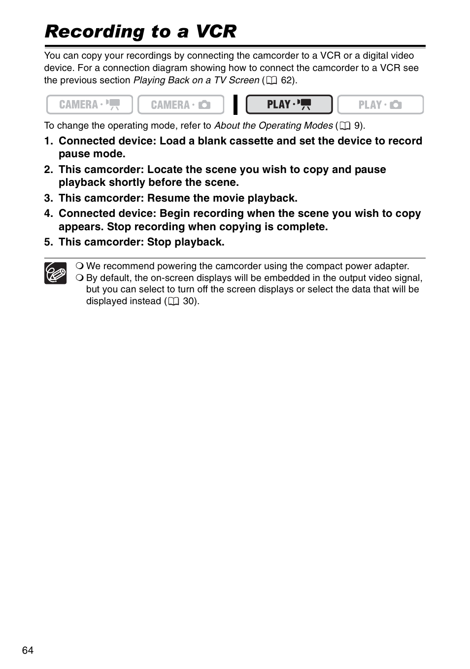 Recording to a vcr | Canon DC 100 User Manual | Page 64 / 80