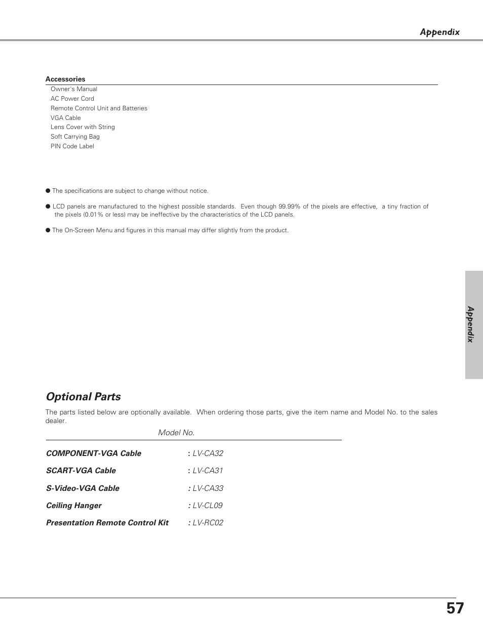 Optional parts | Canon LV-S4 User Manual | Page 57 / 60