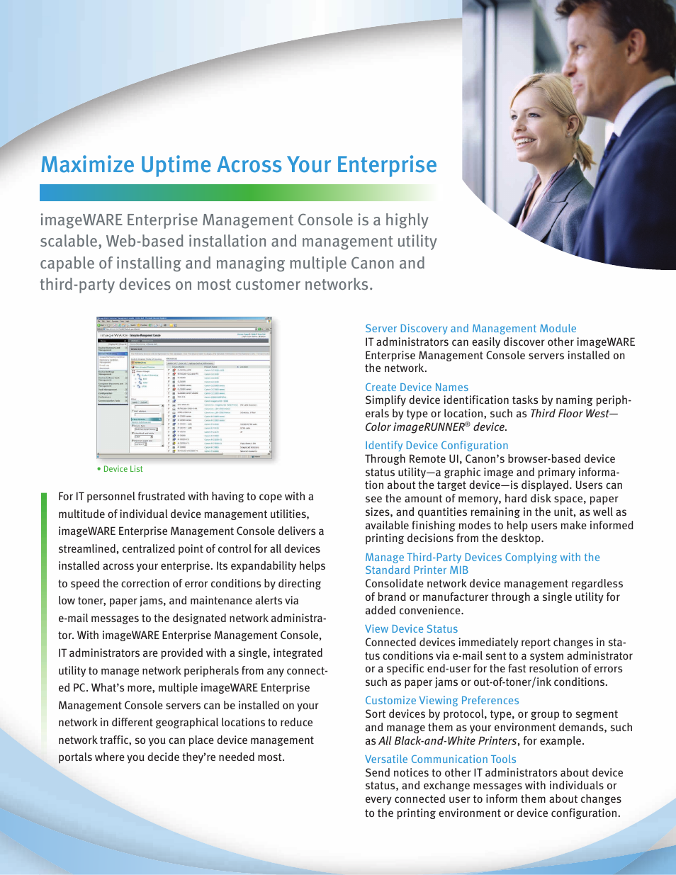 Maximize uptime across your enterprise | Canon ImageWare User Manual | Page 3 / 6