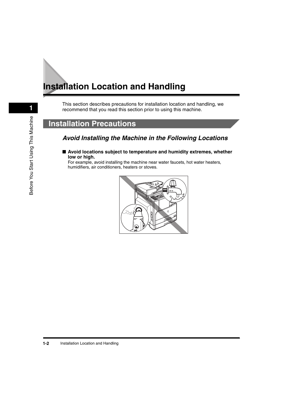 Installation location and handling, Installation precautions, Installation location and handling -2 | Installation precautions -2 | Canon iR 2016 User Manual | Page 32 / 92
