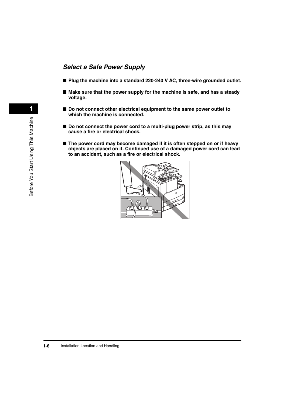 Select a safe power supply, Select a safe power supply -6 | Canon iR 2016 User Manual | Page 36 / 92