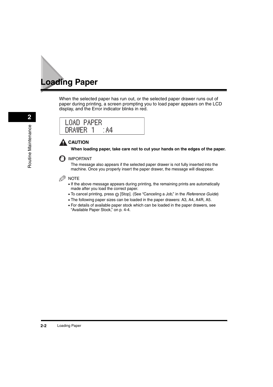 Loading paper, Loading paper -2, Load paper drawer 1 :a4 | Canon iR 2016 User Manual | Page 64 / 92
