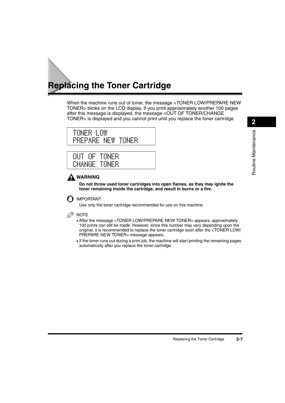 Replacing the toner cartridge, Replacing the toner cartridge -7 | Canon iR 2016 User Manual | Page 69 / 92