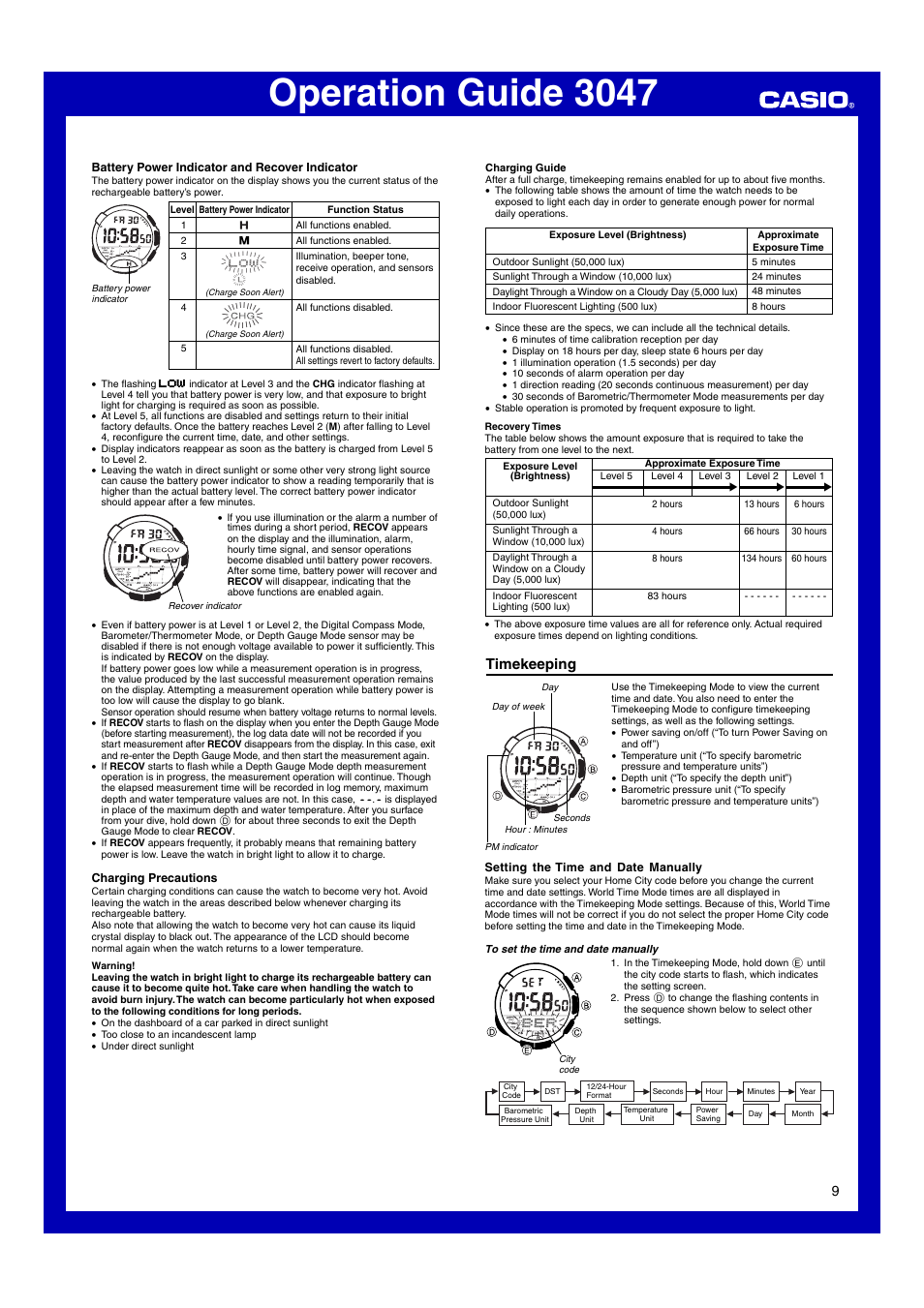 Timekeeping, Operation guide 3047 | Casio Модуль 3047 User Manual | Page 9 / 13