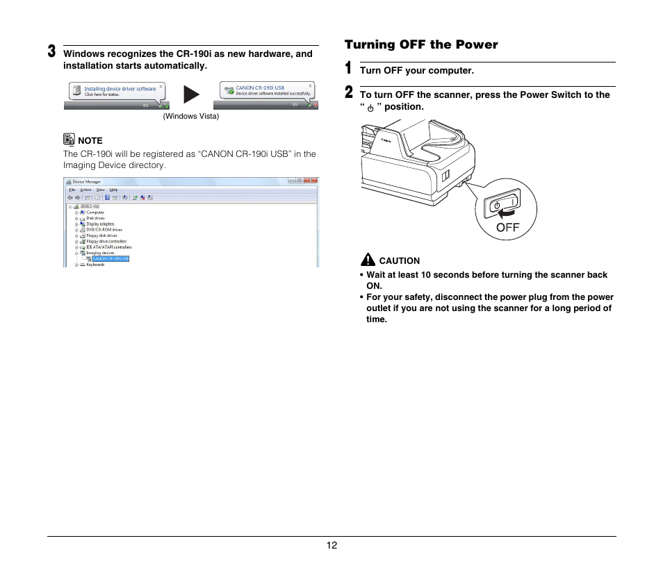 Turning off the power, See p. 12.) | Canon CR-190I User Manual | Page 14 / 19