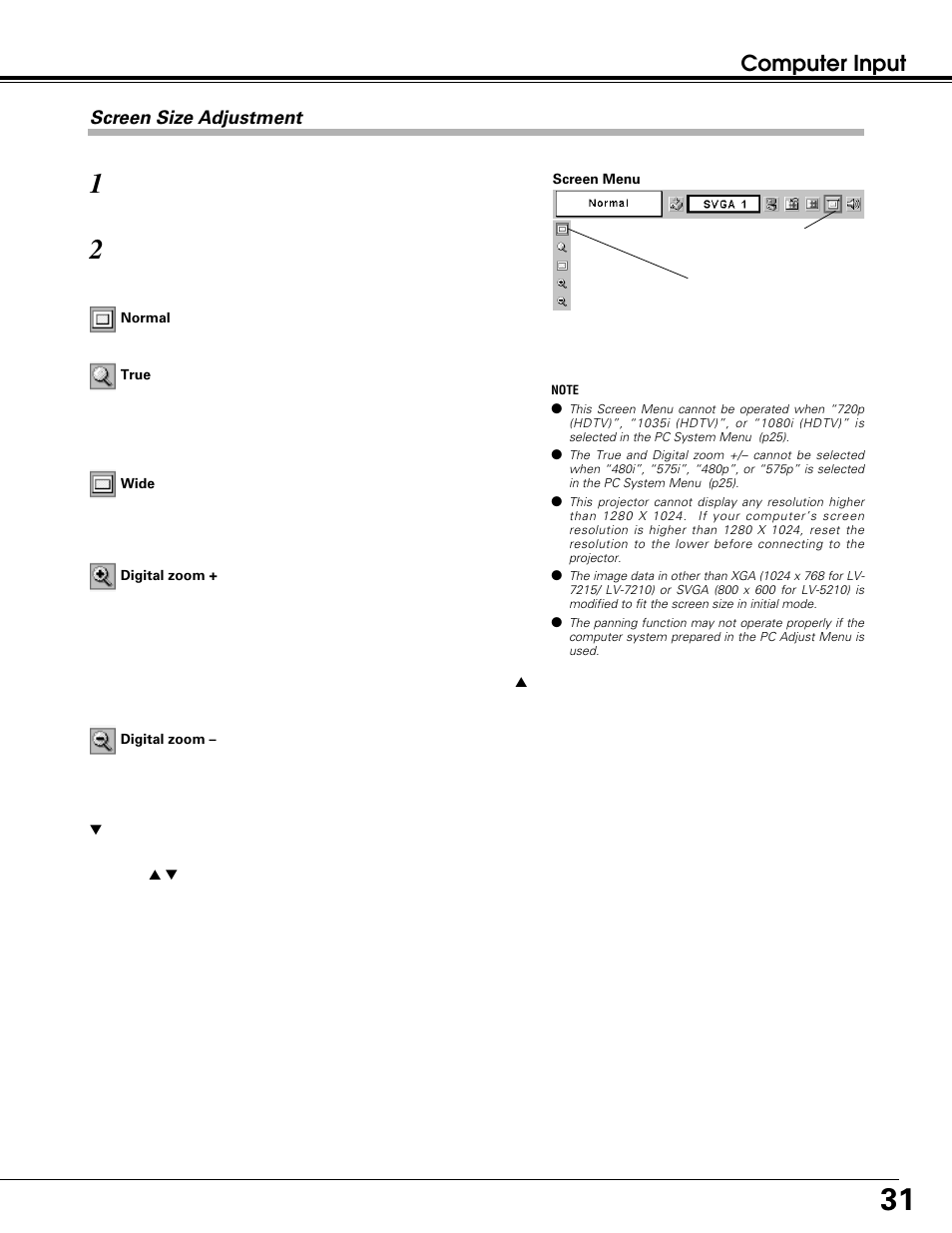Computer input | Canon LV-7215 User Manual | Page 31 / 56