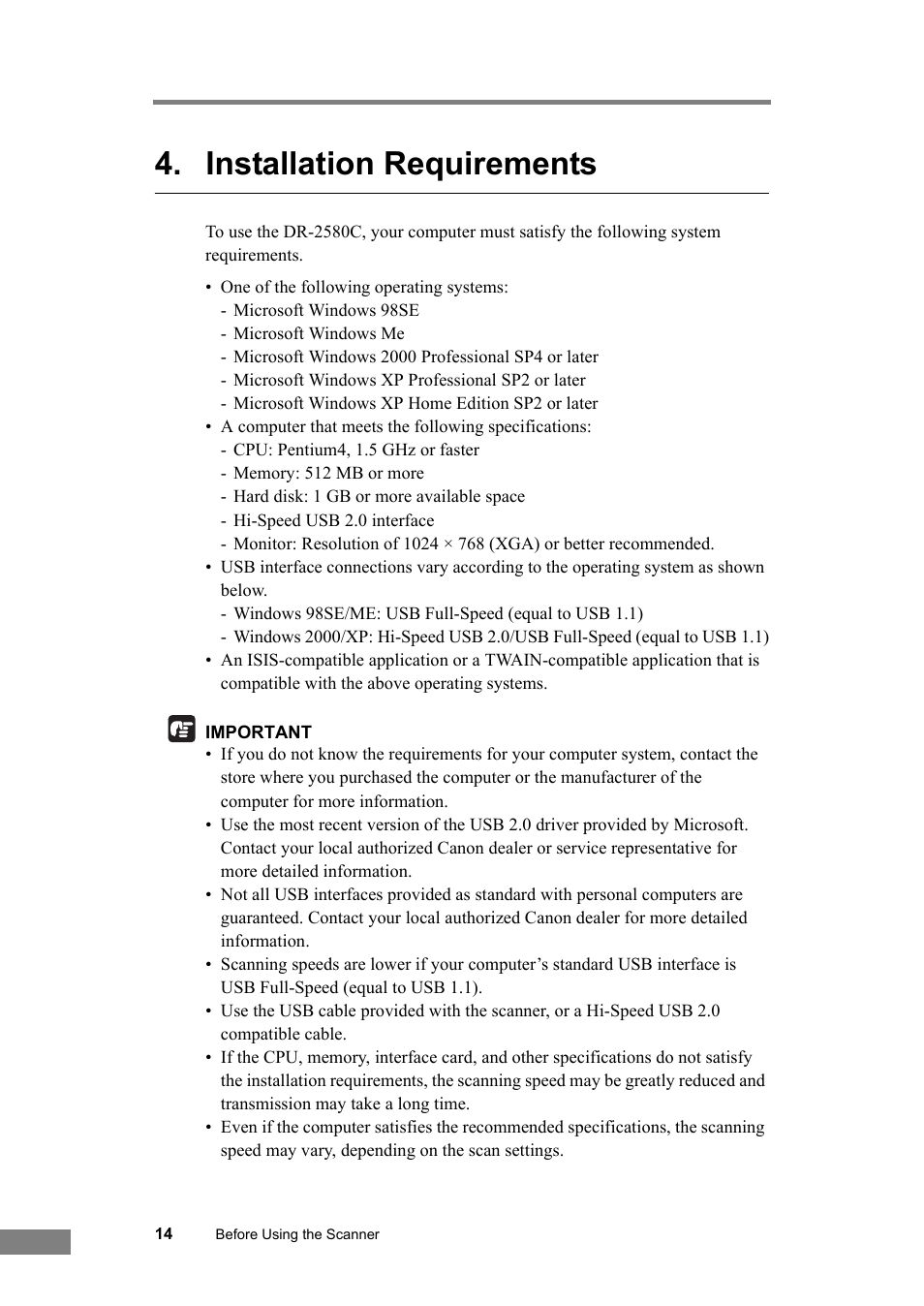Installation requirements, See p. 14.) | Canon DR-2580C User Manual | Page 18 / 116