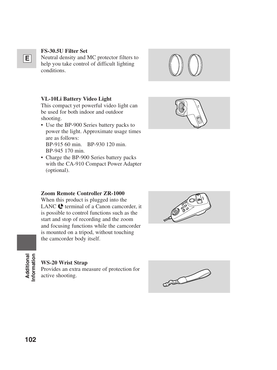 102 e | Canon Digital Video Camcorder ZR20 User Manual | Page 102 / 114