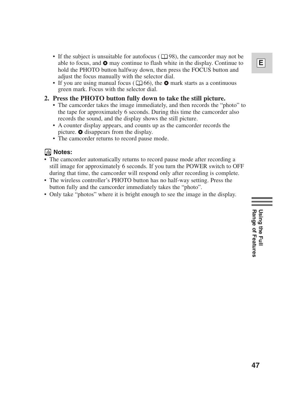 47 e | Canon Digital Video Camcorder ZR20 User Manual | Page 47 / 114