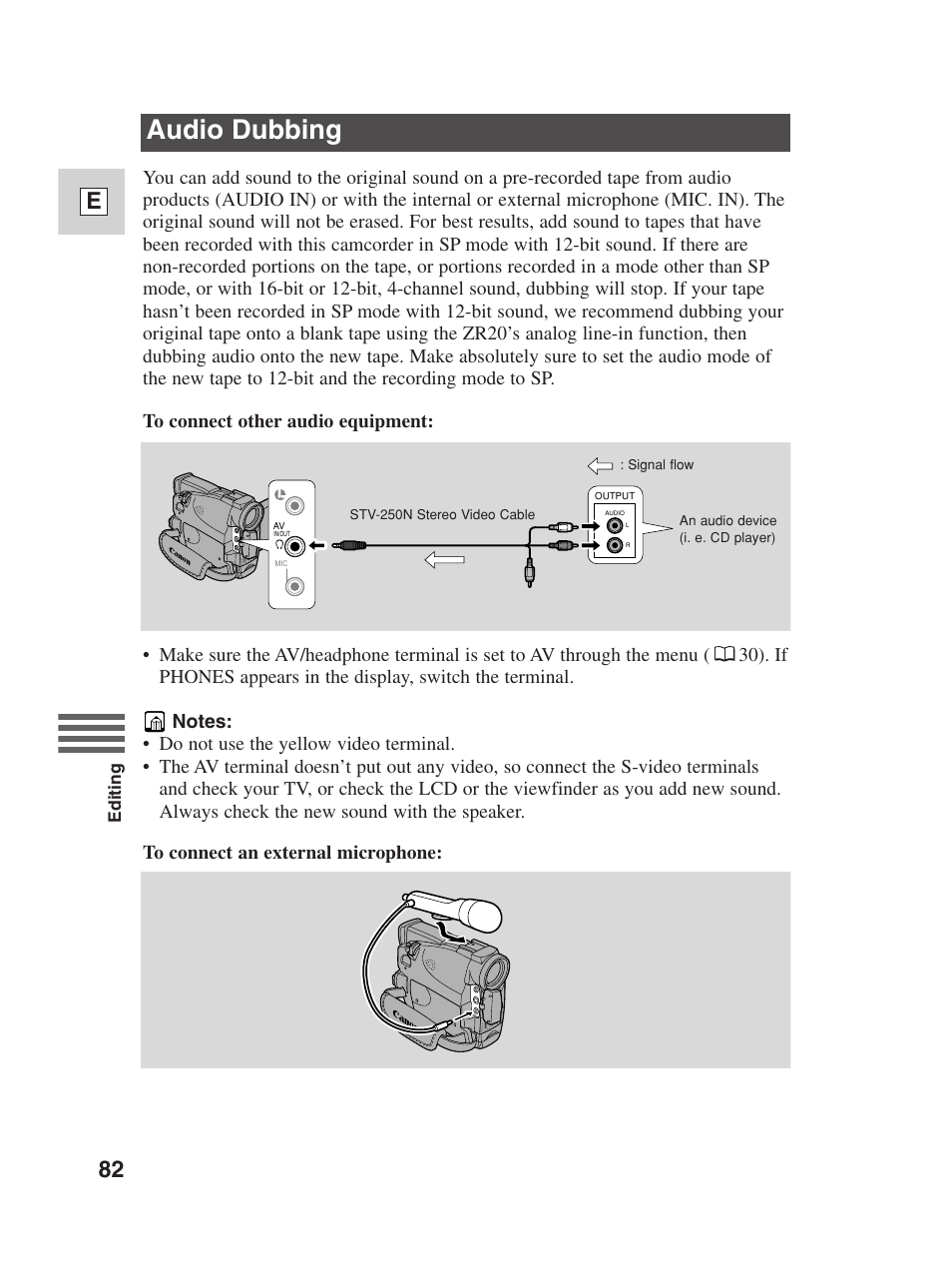 Audio dubbing, 82 e | Canon Digital Video Camcorder ZR20 User Manual | Page 82 / 114