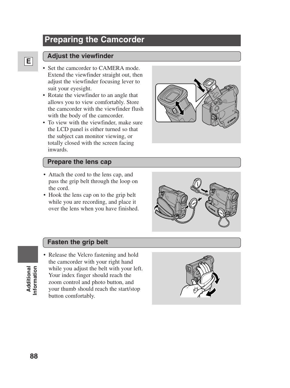 Preparing the camcorder | Canon Digital Video Camcorder ZR20 User Manual | Page 88 / 114