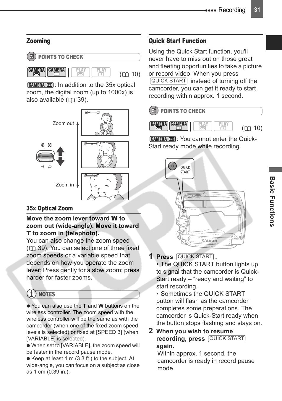 Zooming quick start function | Canon DIM-787 User Manual | Page 31 / 98